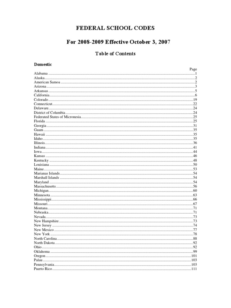 Federal School Codes 2008-2009 | PDF | Arizona | Arkansas