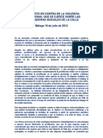 Manifiesto en contra de la violencia institucional que se ejerce sobre las trabajadoras sexuales de la calle