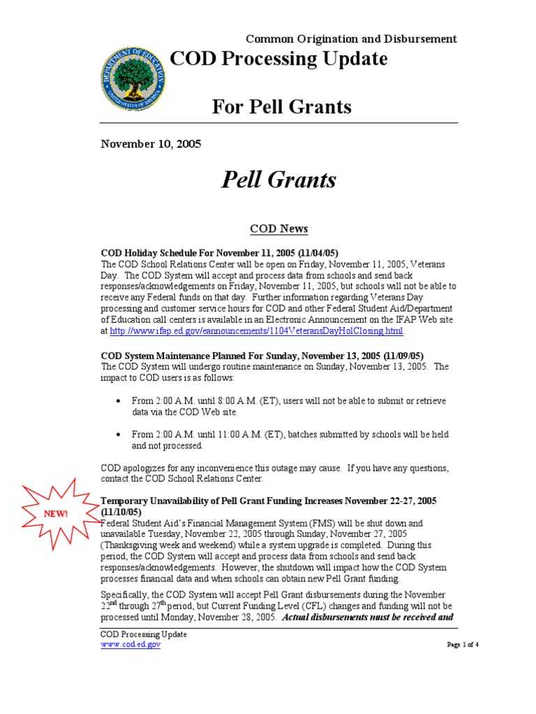 Pell Grant COD Processing Update | PDF | Finance & Money Management