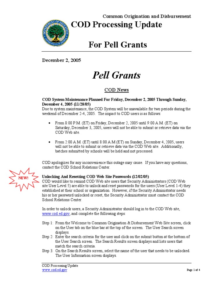 COD Processing Update for Pell Grants | PDF | Business