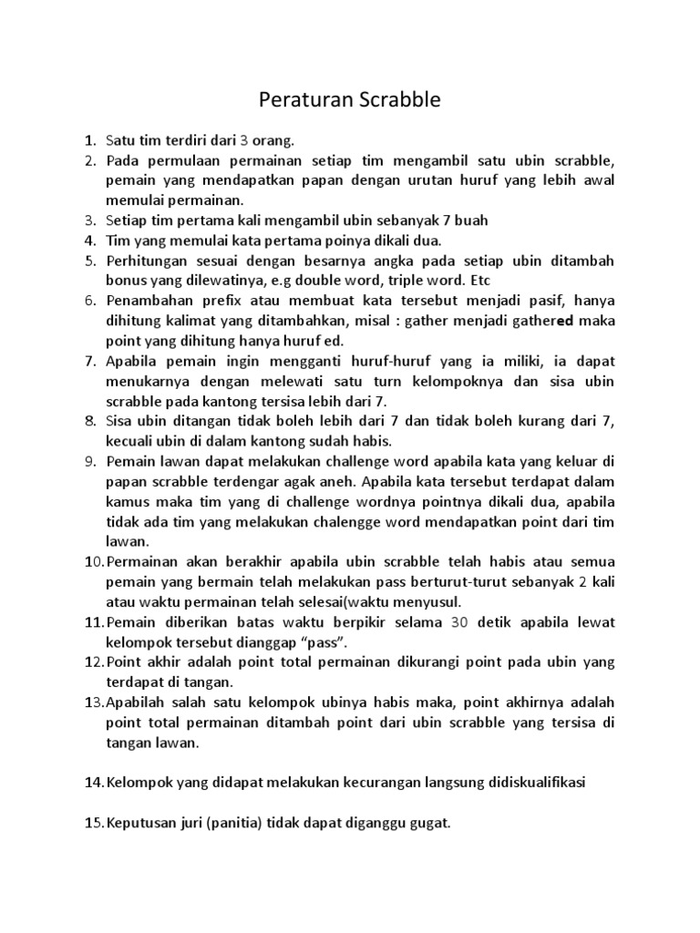 Peraturan Permainan Scrabble | PDF