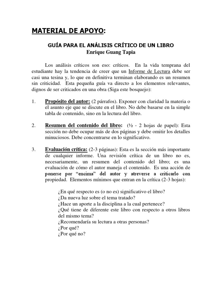 Guia Para El Analisis Critico de Un Libro