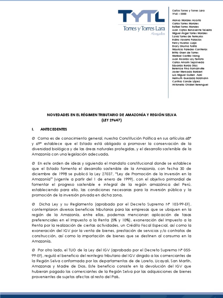 Regimen de La Amazonia Peruana | PDF | Perú | Finanzas (general)