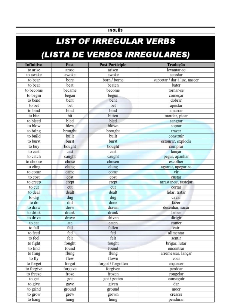 List Of Irregular Verbs Linguistics Semantics