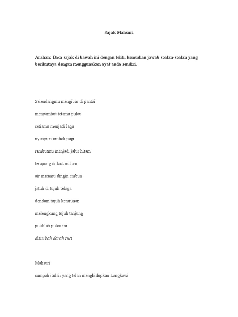 Sajak Mahsuriharga Remaja Pdf