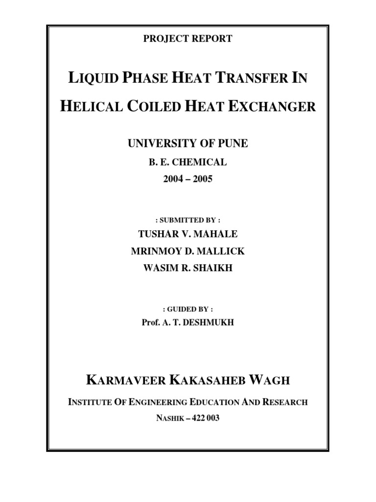 Heat Transfer in Helical Coil Exchanger | PDF | Heat Transfer | Heat ...