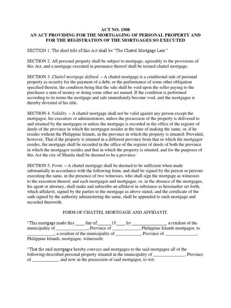 Chattel Mortgage Mortgage Law Deed Of Trust (Real Estate)