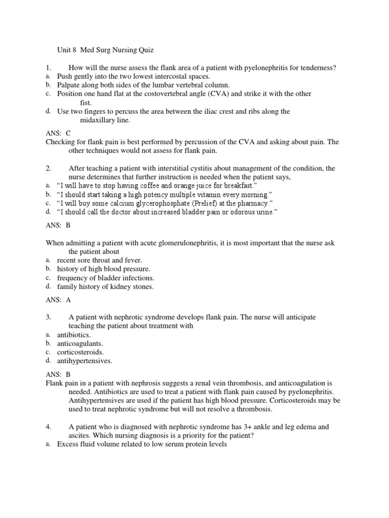 Unit 8 Med Surg Study Guide Nursing Urinary Incontinence Urinary Tract Infection