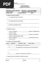 EVALUACIÓN DE Ciencias Naturales