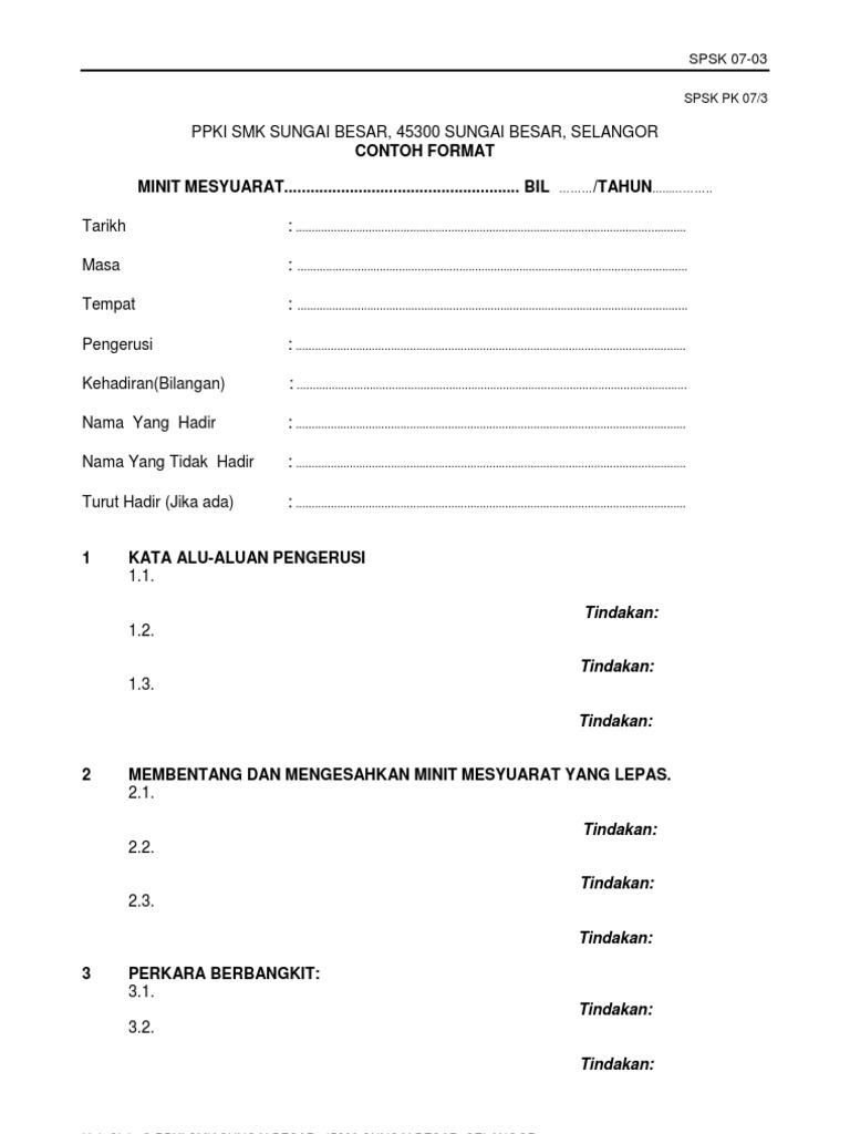 Borang pk 07 3 contoh format minit mesyuarat pdf