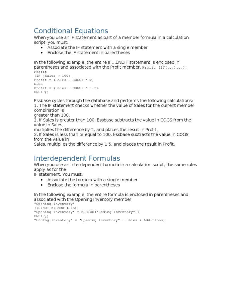 Essbase Conditional Equations Guide | PDF | Computers