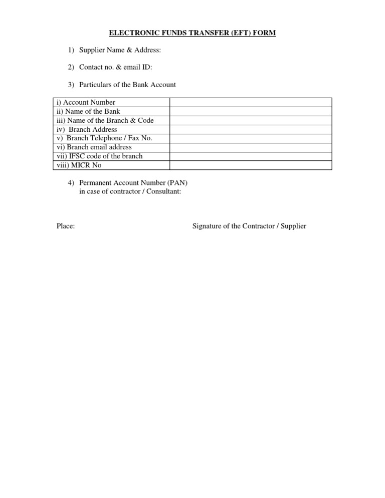 Electronic Funds Transfer (Eft) Form | PDF