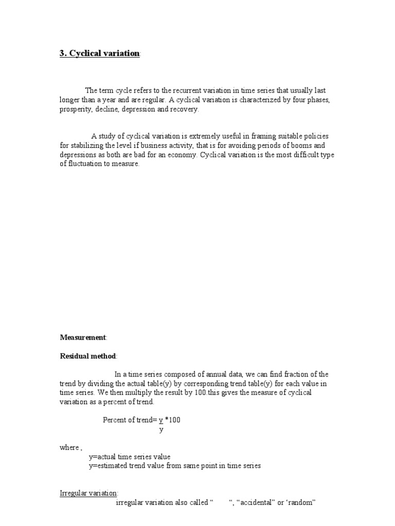 Cyclical Variation: Measurement: Residual Method | PDF