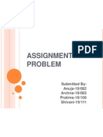 Assignment Problem: Submitted By: Anuja-19/082 Archna-19/083 Pratima-19/106 Shivani-19/111