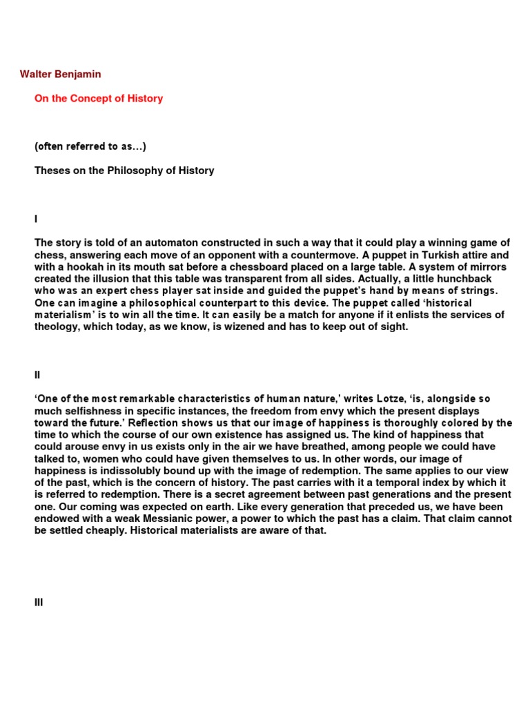 Theses on the Philosophy of History: Walter Benjamin Critiques Conceptions of Progress and the ...