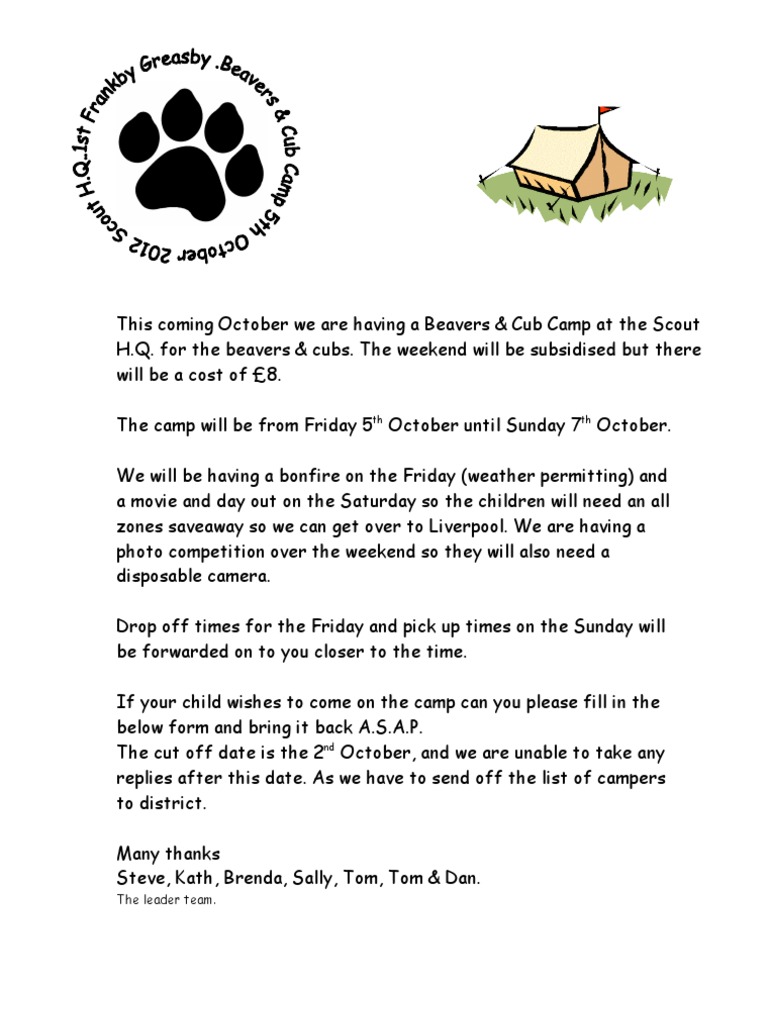 Camp5th Oct 2012 Invite Letter | PDF