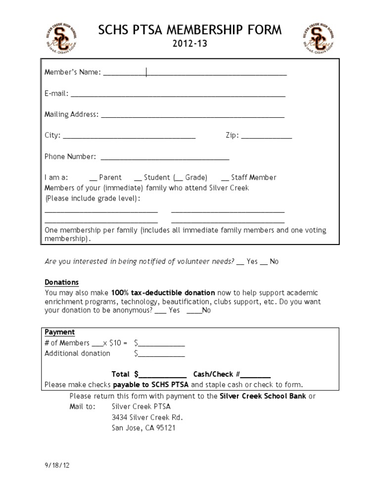 SCHS PTSA Membership Form 2012-13 | PDF | Career & Growth