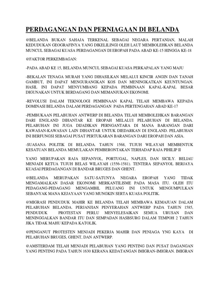 Perdagangan Dan Perniagaan Di Belanda Pdf