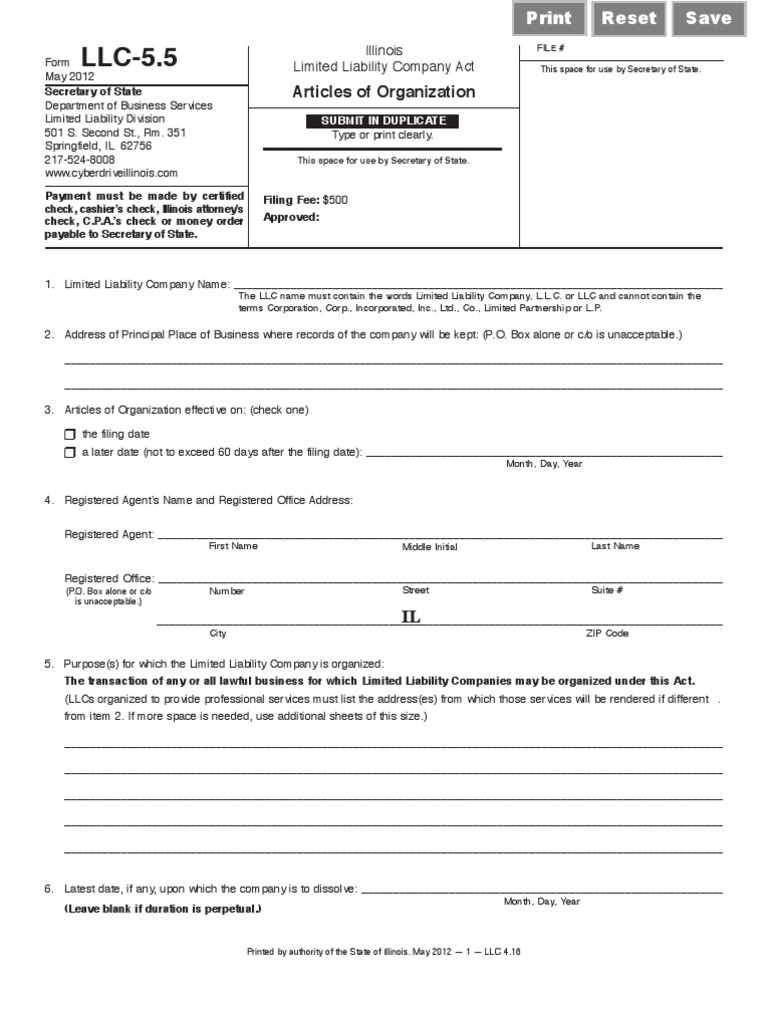 articles of organization illinois pllc