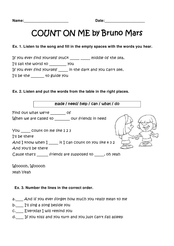 Count On Me By Bruno Mars Gap Filling Lyrics Pdf