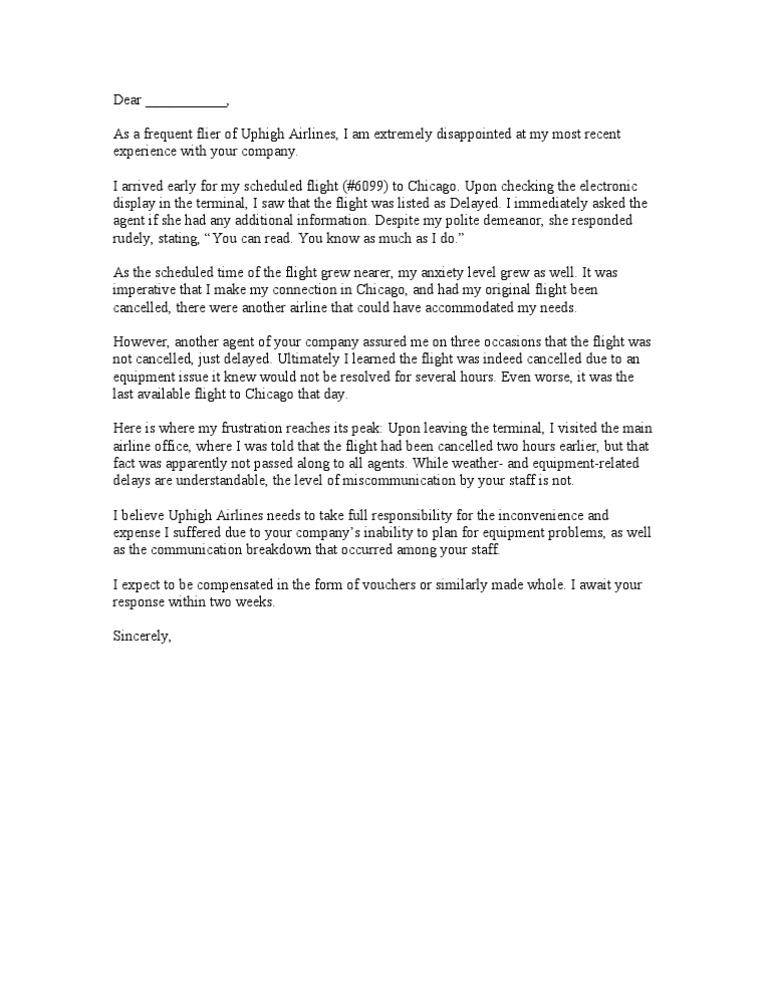 Airline Complaint Letter PDF