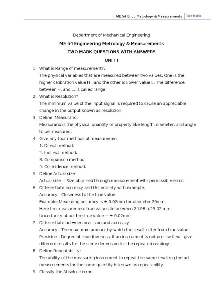 2 MArks | PDF | Accuracy And Precision | Measurement