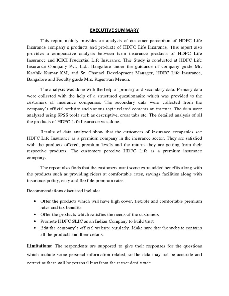 Executive Summary: Limitations: The Respondents Are Supposed To Give ...