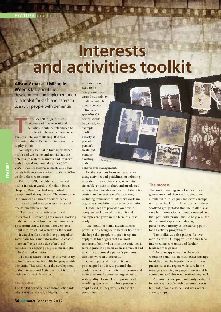 07 Interests and Activities Toolkit | PDF | Nursing Home Care | Caregiver