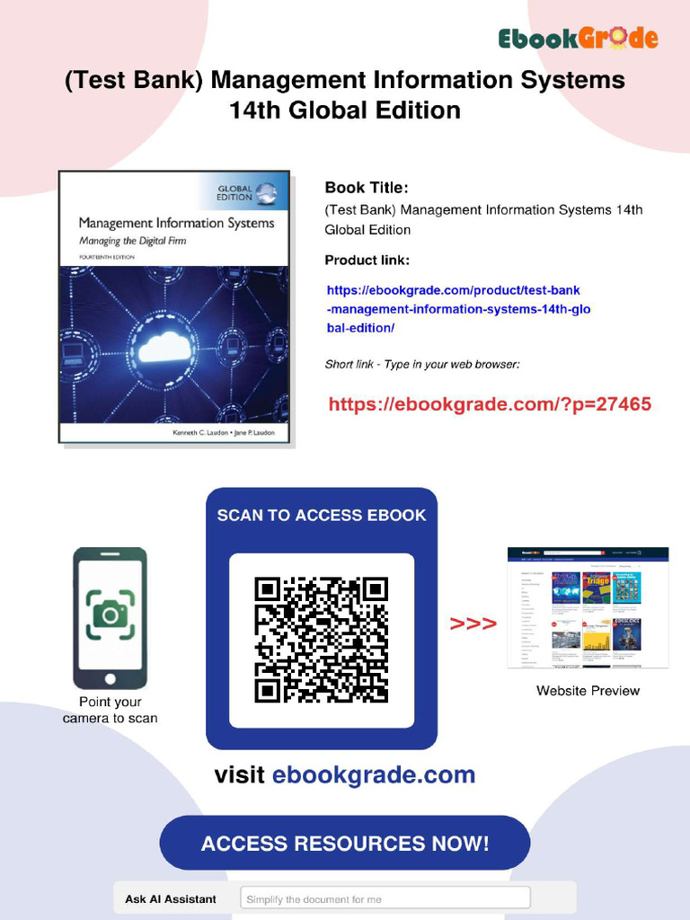 Full Test Bank Management Information Systems 14th Global Edition High ...