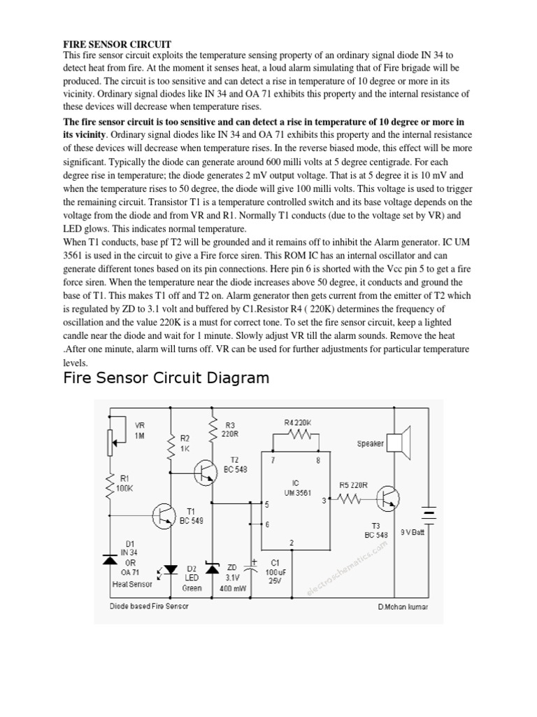 Fire Sensor Circuit Design and Operation | PDF | Diode | Electronic ...