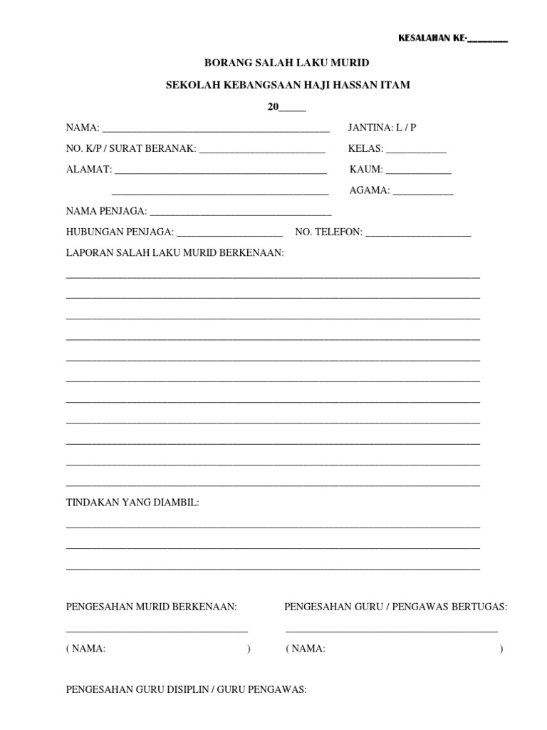 Borang Salah Laku Murid