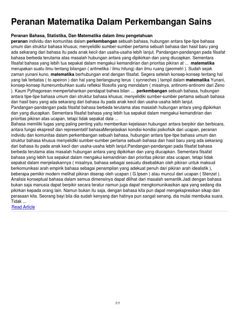 Peranan Matematika Dalam Perkembangan Sains | PDF