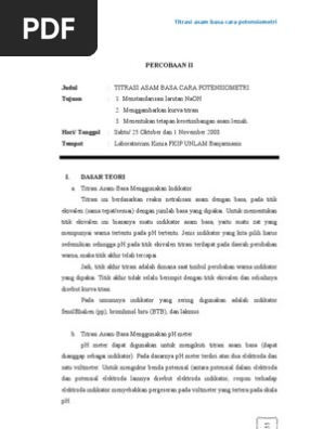 Percobaan Iititrasi Asam Basa Cara Potensiometri