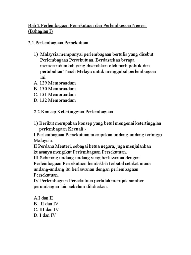 Bab 2 Perlembagaan Persekutuan Dan Perlembagaan Negeri Pdf