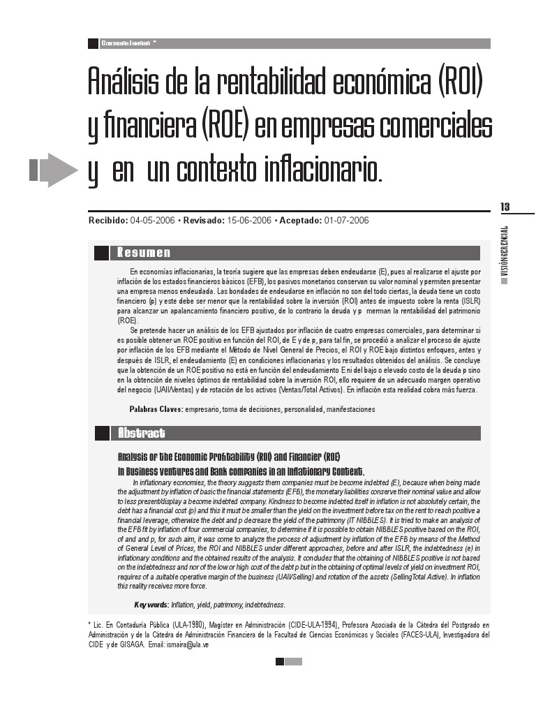 Analisis Roe y Roi | PDF | Rentabilidad sobre recursos propios | Inflación