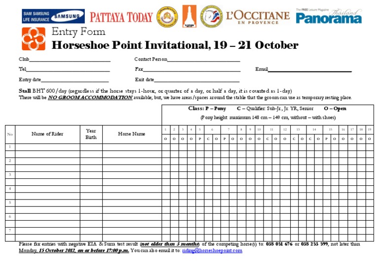Horseshoe Point Invitational Entry Form | PDF | Finance & Money Management