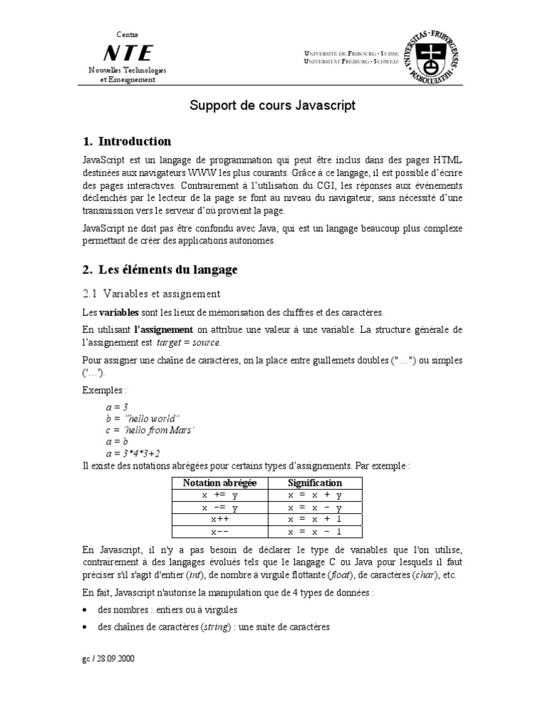 Introduction au JavaScript et ses bases | PDF | JavaScript | Structure ...