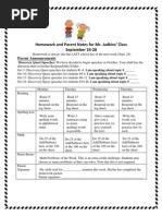 Homework and Parent Notes For Mr. Judkins' Class September 24-28