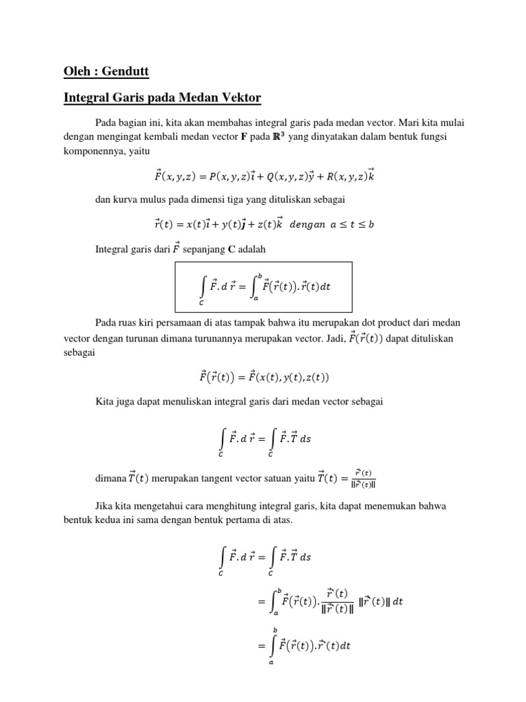 Integral Garis Pada Medan Vektor