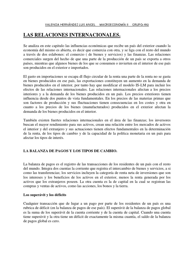 Tipos de Relaciones Internacionales | PDF | Tipo de cambio | Balance de ...