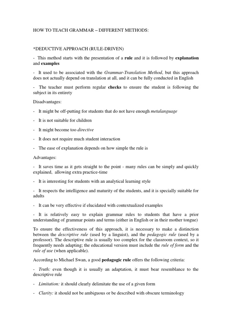 Grammar Teaching Methods Explained | PDF | Reading Comprehension | Learning