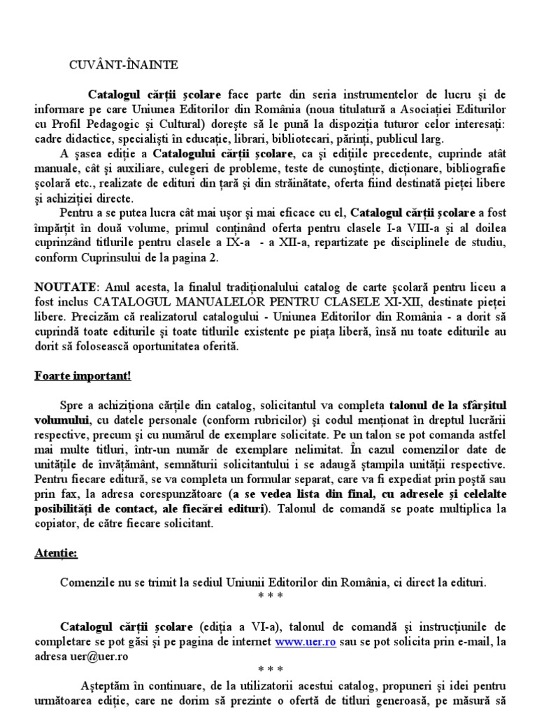 Catalog Liceu Toamna 2009 Final