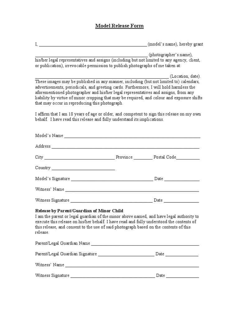 Model Release Form Template | PDF | Social Science