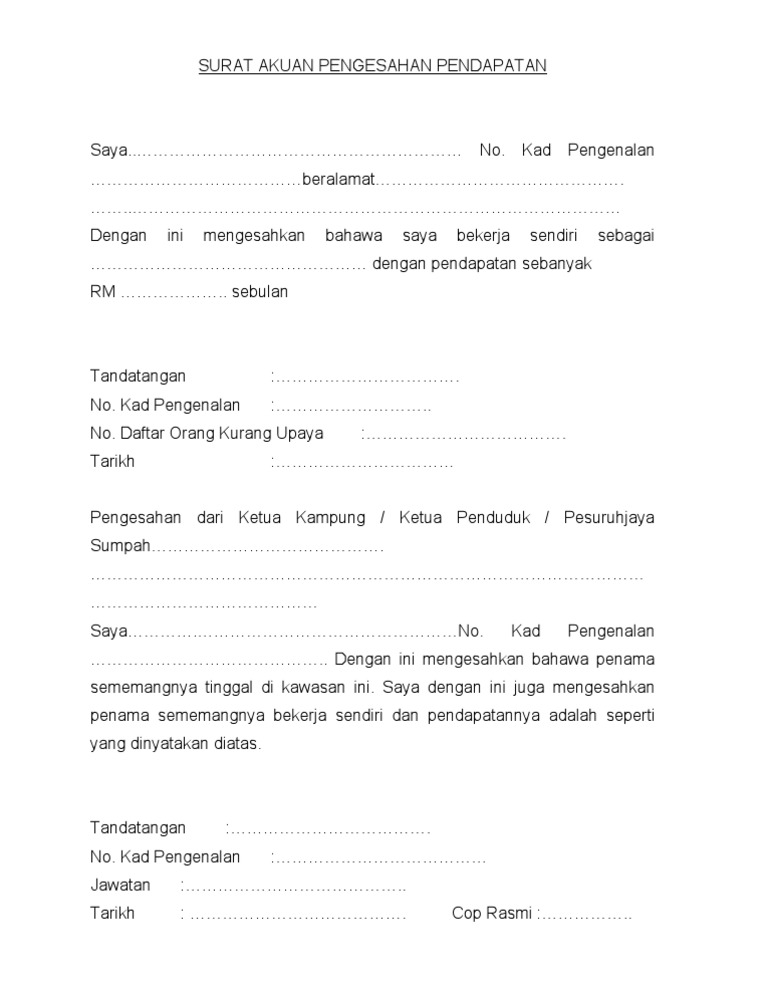 Surat Akuan Pendapatan Ibubapa Pejabat Daerah Besut