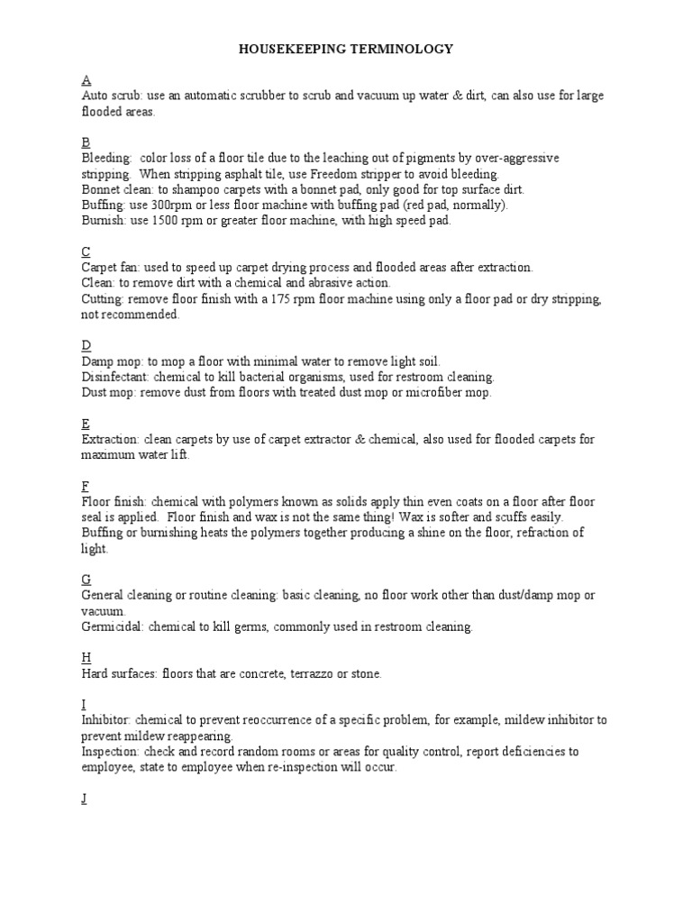 Housekeeping Terminology Housekeeping Vacuum Cleaner