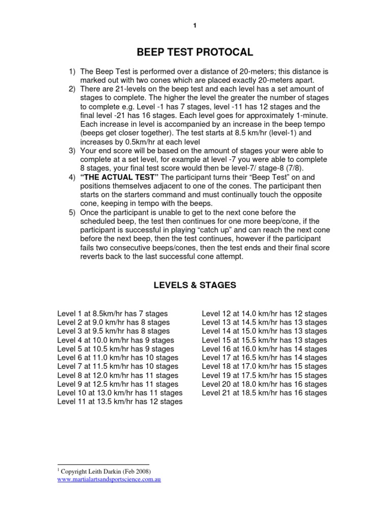 Beep Test Protocal | PDF