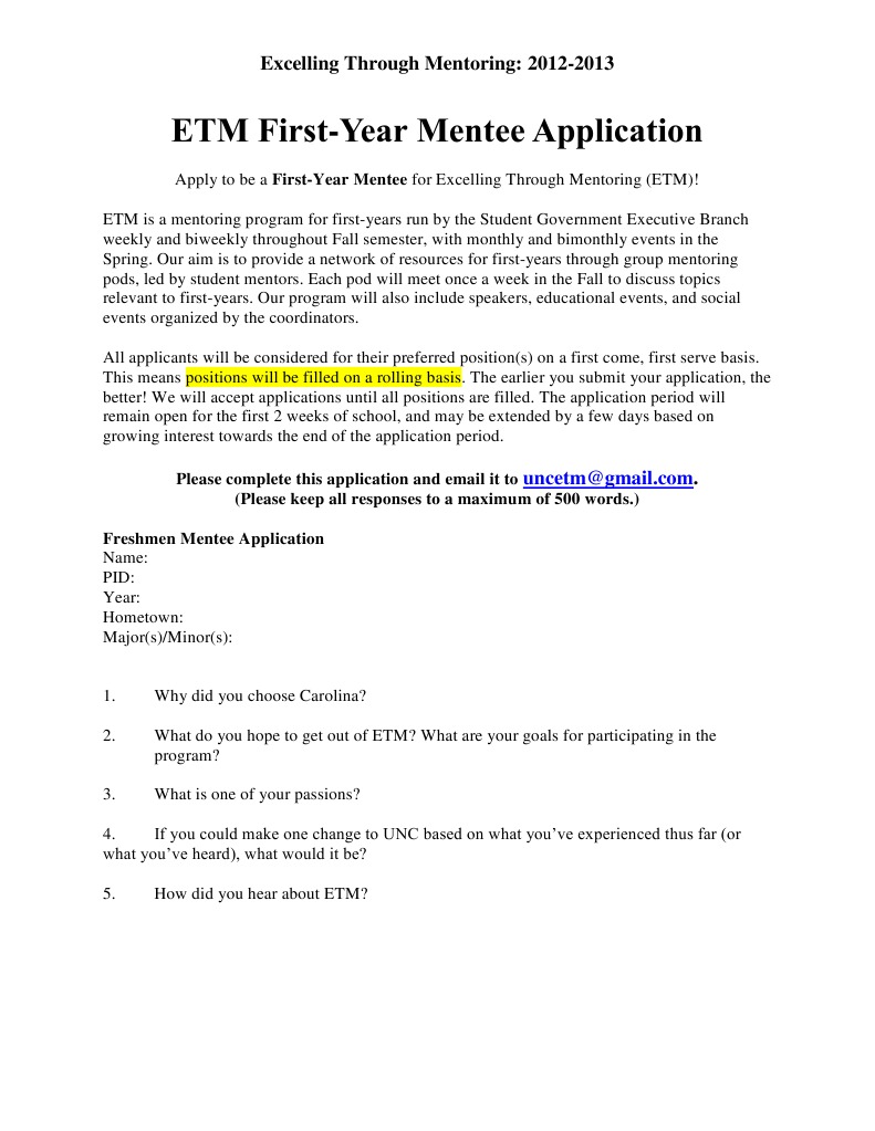 First-Year Mentee Application | PDF | Career & Growth