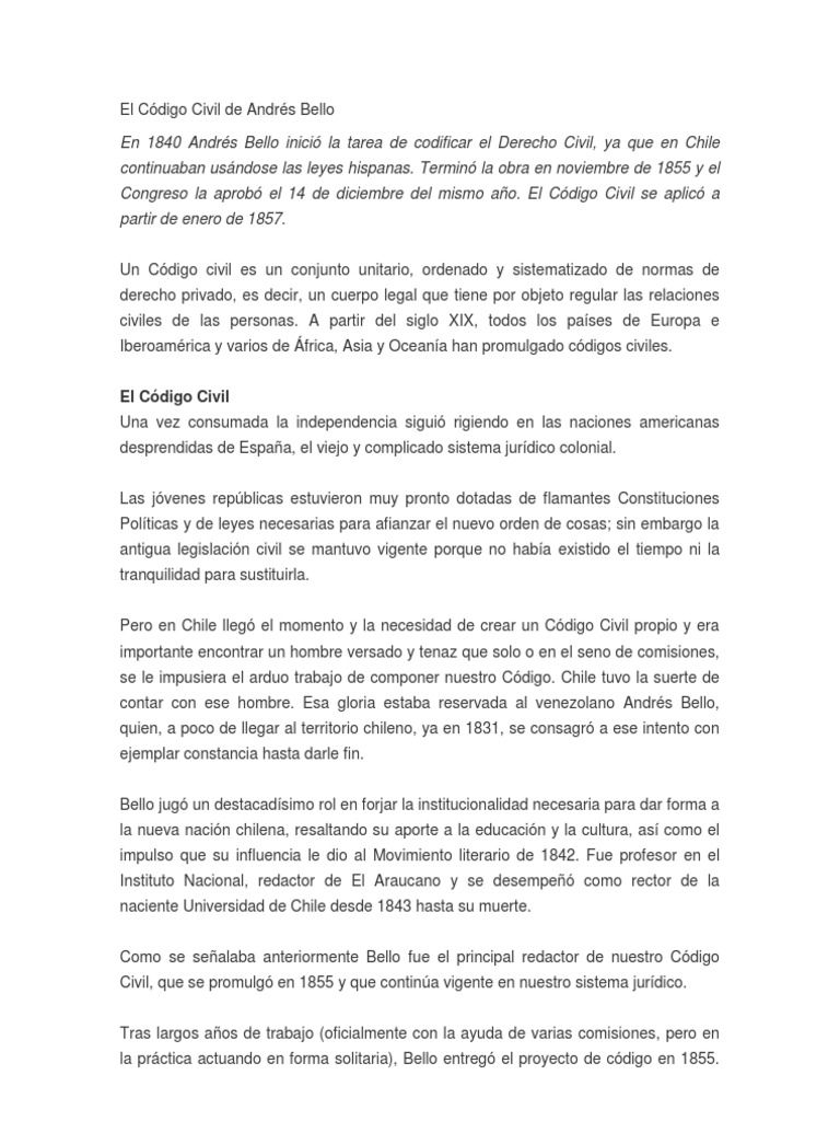 El Código Civil de Andrés Bello | PDF | Derecho civil (sistema legal ...