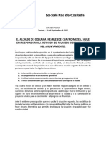 Nota de Prensa del PSOE Coslada del 19 de Noviembre de 2012