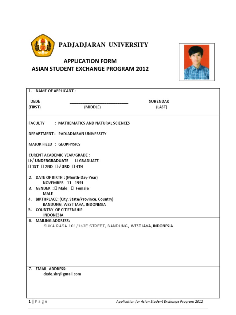 Asian Student Exchange Application 2012 | PDF